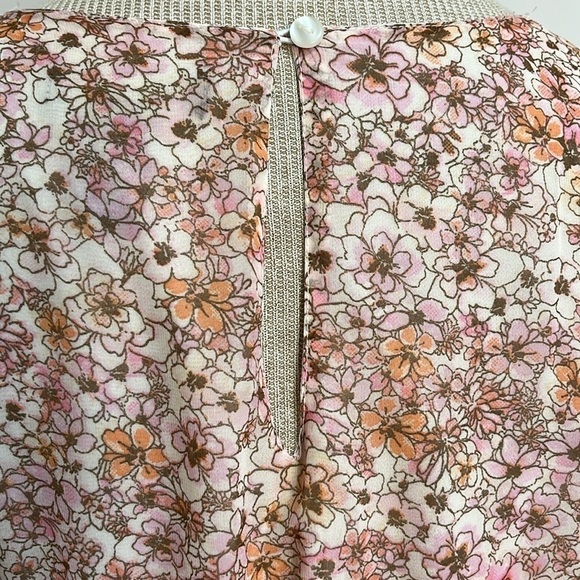 Japna Floral Faux Wrap Chiffon Dress Womens Size Medium Tiered Long Sleeves Pink - Picture 8 of 16